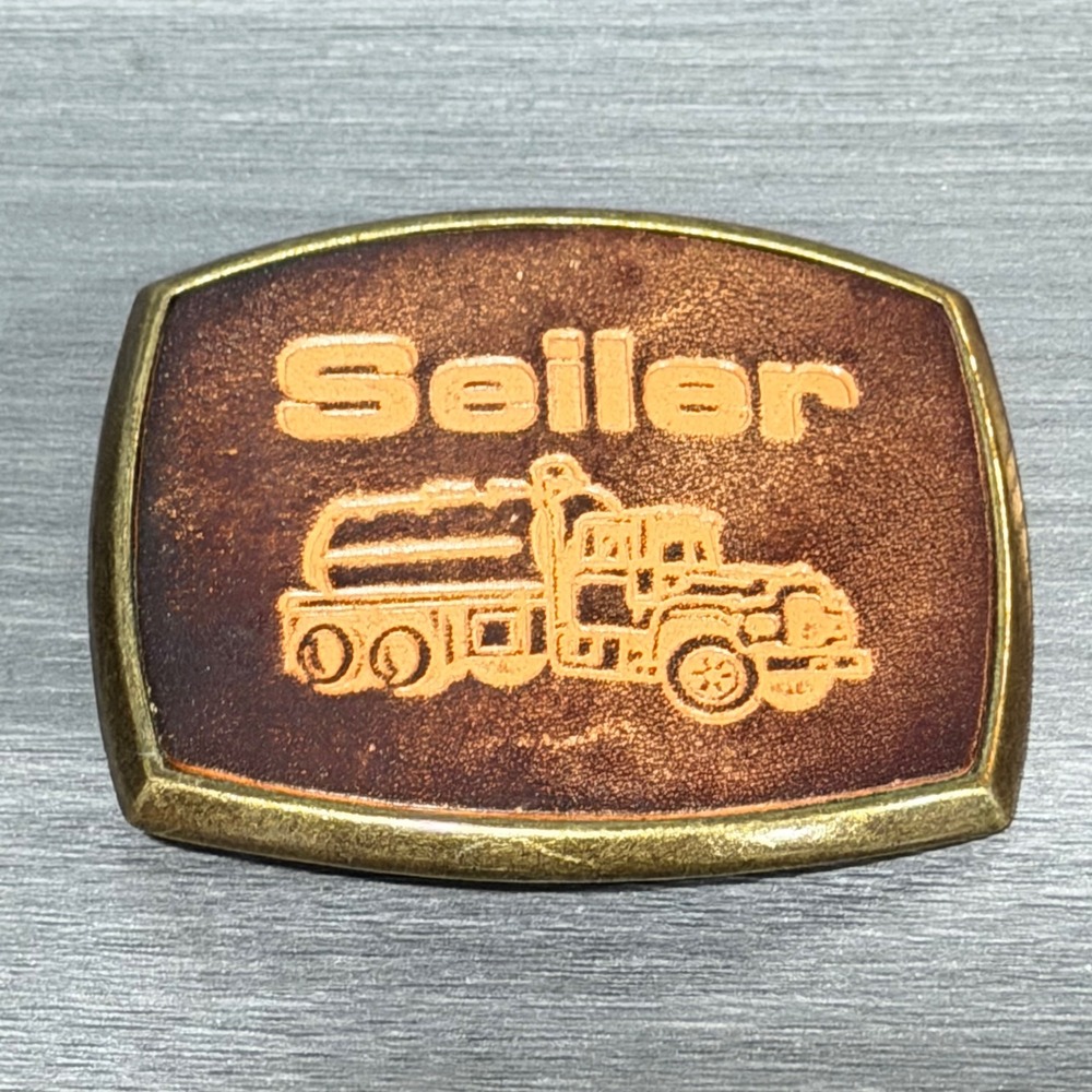 Vintage El Cid Seiler Tank Truck Leather Brass Belt Buckle Western Oil Trucker